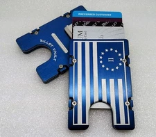 2% American Flag, Aluminum Wallet/Credit Card Holder, RFID Protection, Blue