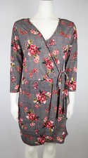 MASSINI - WOMEN'S BLACK PLAID FLORAL PRINT STRETCH KNIT FAUX WRAP DRESS - SIZE S