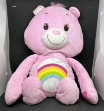 Care Bear Hug Me Back Cheer Bear Rainbow 16" Plush Pink EUC Hasbro Stuffed Animl