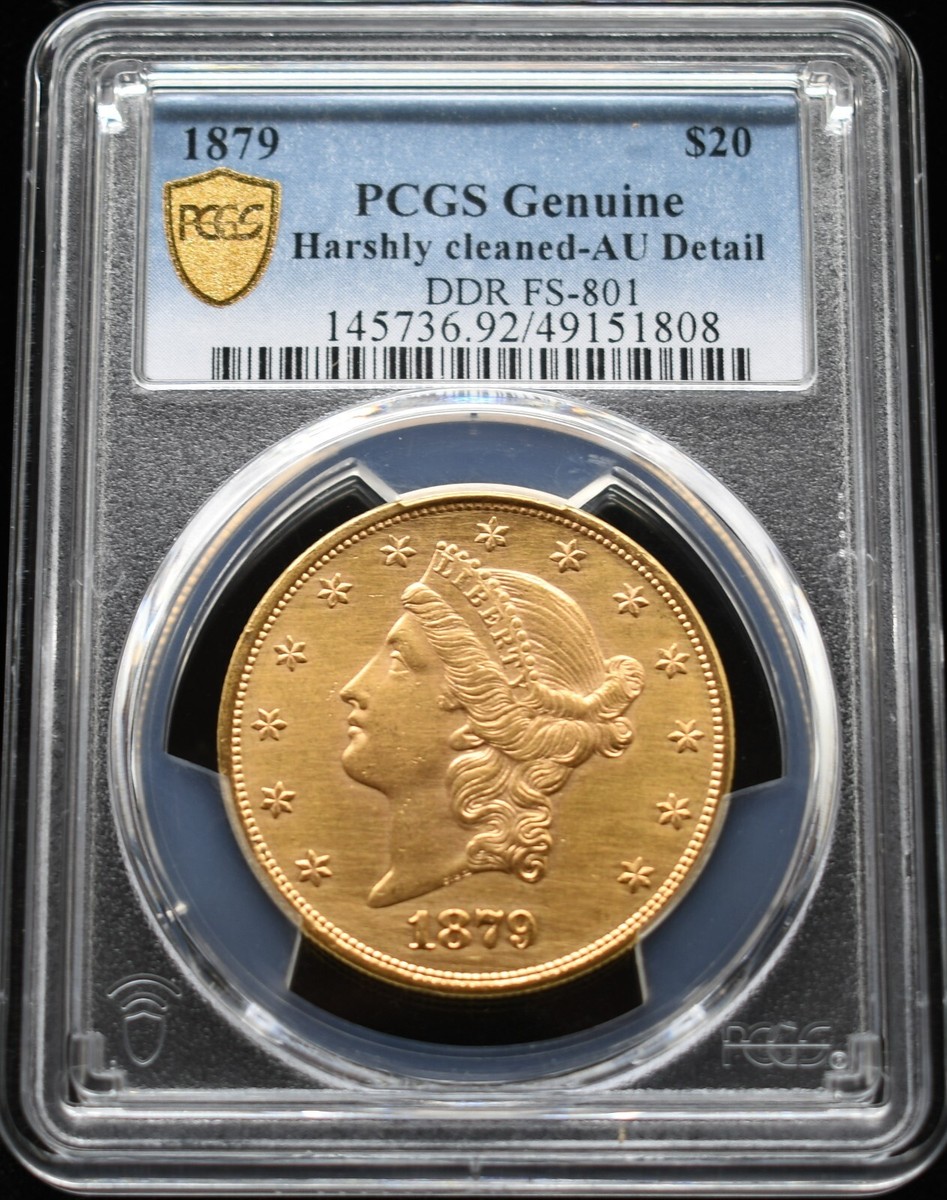 1879 Liberty $20 Gold Piece PCGS AU Double Die Reverse FS-801