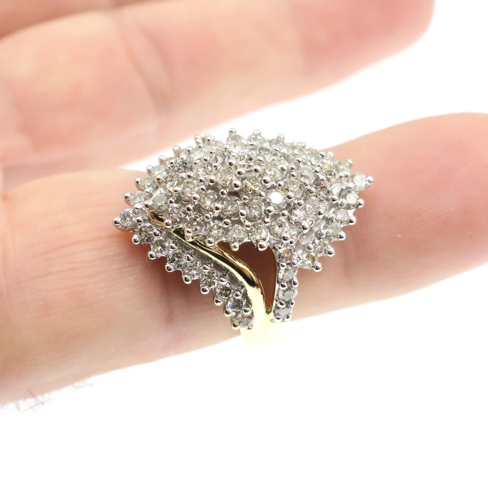 Fabulous 10k Solid Yellow Gold 2.50ct Natural Diamond Cluster Ring Size 6.75 - Image 3 of 4