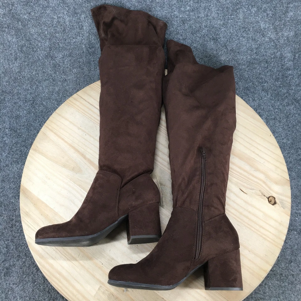 Christian Siriano Botas Mujer 9W Sobre la Rodilla Tirar de Tacón Bota Tela Marrón Foto 2 de 4