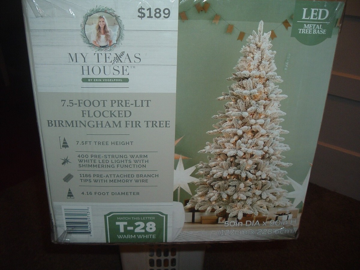 NEW My Texas House 7.5' Pre Lit Flocked Birmingham Fir Tree