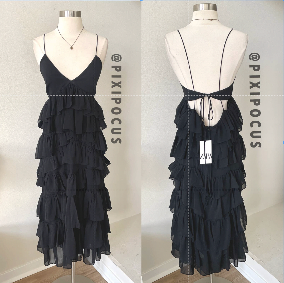 ZARA NEW TIERED RUFFLE VOLUMINOUS LONG DRESS TULLE BLACK S,M