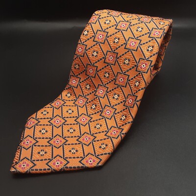 Altea Milano 100% Silk Tie Italy Orange Geometric Pattern 59.75 L  3.75''W 