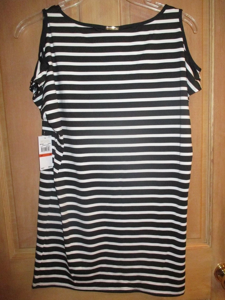NEW✿ Michael Kors DRESS Sz XS TUNIC SHIRT Swimsuit Bikini Coverup Black Stripes - Image 4 of 4