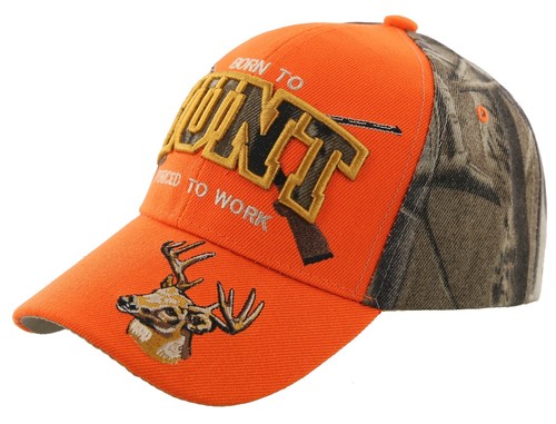 GORRA GORRA DE CAZA BORN TO HUNT FORZADO A TRABAJAR CIERVO BUCK NARANJA - Imagen 2 de 4