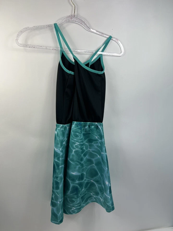 Vestido Hurley Niñas Talla L (12-13) Verde/Negro Verde Correas de Espagueti Cruz Trasera Foto 2 de 4