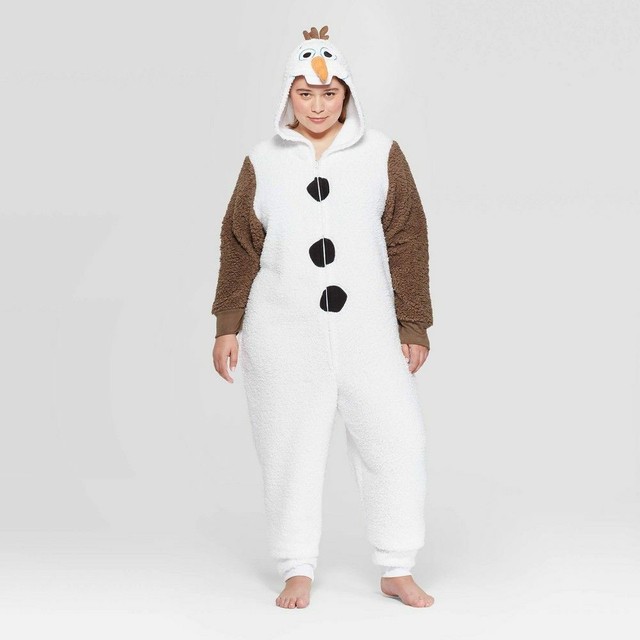 Disney Frozen Women’s Olaf Plus Size Union Pajama Suit, White, Size 1X