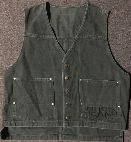 Vtg 90s Hugo Boss Jeans Faded Denim Vest L XL Hip Hop Rap NYC Grunge Biker 80s