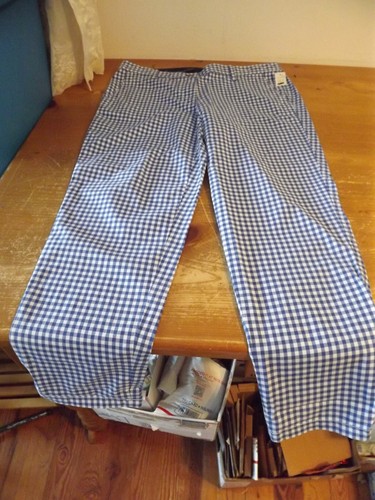 NEW TALBOTS GIRLFRIEND CHINO PANTS size 6 ROYAL BLUE GINGHAM CHECKS ankle NWT - Picture 3 of 9