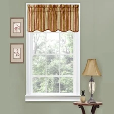 Traditions By Waverly Stripe Ensemble Scalloped 52" x 18"  Valance Gold Multi