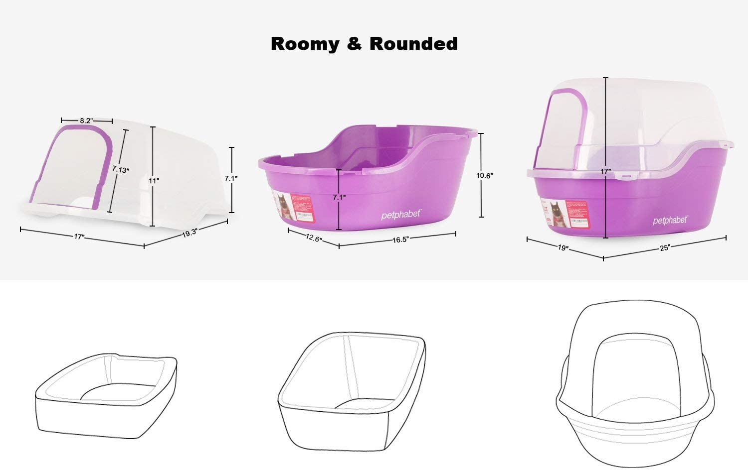 Petphabet Jumbo Hooded Cat Litter Box, Purple, Extra Large eBay