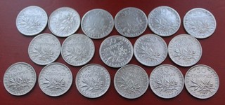 lot 17 pieces 50 centimes argent semeuse 1898 a 1920