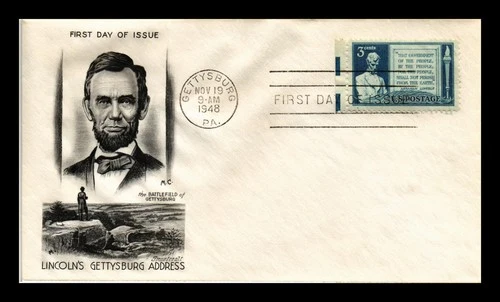 LINCOLN'S GETTYSBURG ADDRESS FDC SCOTT 978 SMARTCRAFT CACHET US COVER