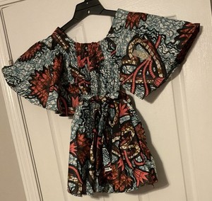 NEW African Women's  Top    multi  colored Elastic Neck&waist 100% Cotton Size S
