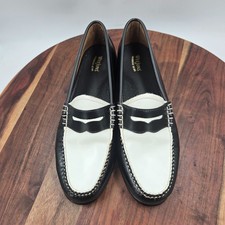 GH Bass Weejuns Whitney Shoes Women's 9M Black White Leather Penny Loafer Career