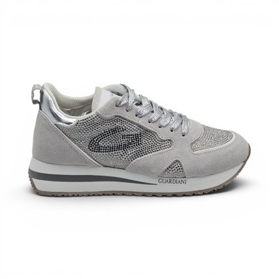 Alberto Guardiani Damen Sneaker Grigio/Argento TG 37 Strass Camoscio