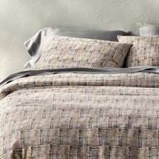 Full/Queen Heavyweight Linen Blend Duvet Cover and Sham Set Grid Print -