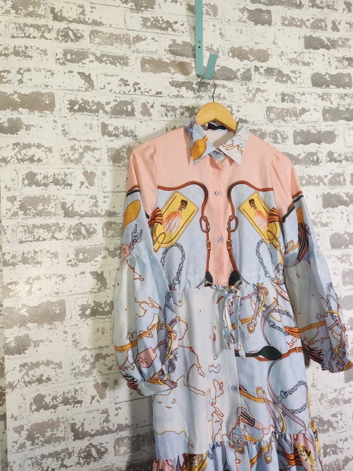 N By Nancy Maxi Dress Size Medium Blue Chains Western Equestrian Tiered Boho - Image 4 of 4