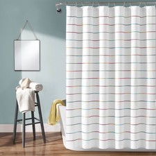 Ombre Striped Yarn Dyed Cotton Shower Curtain White/Rainbow - Lush D cor