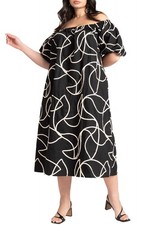 ELOQUII Women's Plus Size Embroidered Midi Dress - 14, Black Onyx
