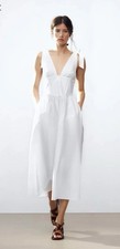 Zara Midi White Ribbon Tie Dress NWT Size m Zara Dress