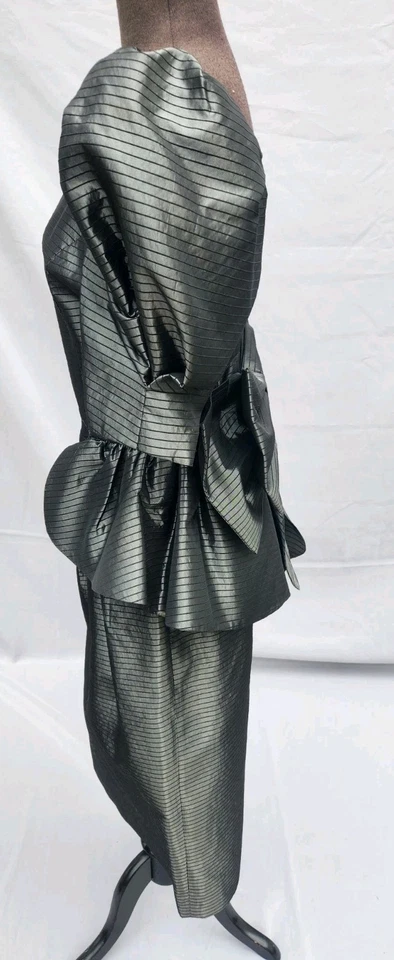 Vintage Barboglio Cristina Jan Black/Gray Peplum 80s Cocktail Dress Size 8 - Image 4 of 4