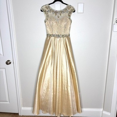 mac duggal gold metallic dress Long Formal Dress 27061 by Mac Duggal