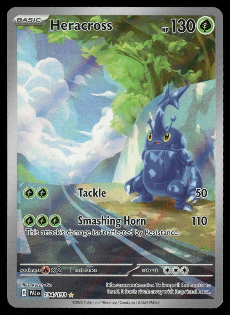 Pokemon Cards Heracross 194/193 Paldea Evolved Illustration Rare DMG *BEND*