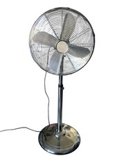Silver Metallic Metal Pedestal Fan 16in/40cm 3 Speed Adjustable Height/Tilt