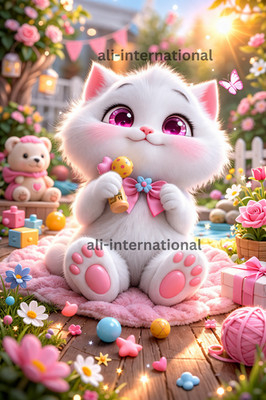 Pink Eyed Kitten Wallpaper HD 8K Digital Kawaii Cat Desktop Phone Background