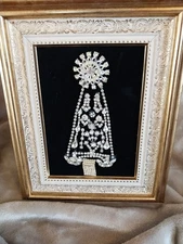 NEW MIXED MEDIA FRAMED ART ALL RHINESTONE CHRISTMAS TREE USING VINTAGE JEWELRY