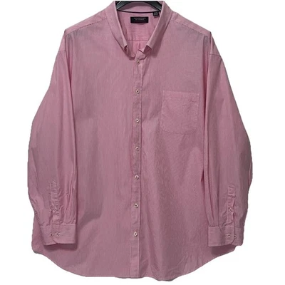 Roundtree & Yorke Long Sleeve Button Dress Shirt Pink White Pin Stripe Men 4XB - Image 1 of 4