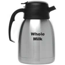 Service Ideas SteelVac1.5 L Thermal Stainless Steel Carafe with Black Whole Milk
