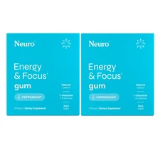 Neuro Gum Energy & Focus Gum, with L-theanine, B-12, B-6, Caffeine - 2pk 18pcs