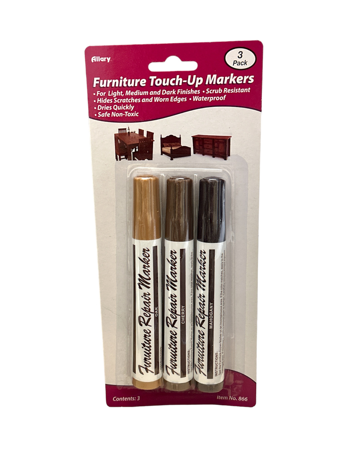 Allary Furniture Touch-Up Markers: Brown Color; 1 Pack of 3 Markers
