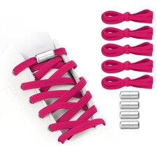 No Tie Shoelaces Tieless Elastic Shoe Laces 5Pcs with 4 Metal Buckles, Rose Red