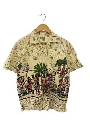 SUN SURF Hawaiian Open Collar Shirt Short Sleeve Shirt M Cotton BEG All over SS3