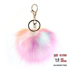 Pom Pom Keychain Artificial Fox Fur Soft Ball Keychains Fluffy Tote Rainbow