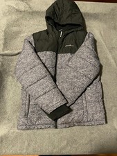 Eddie Bauer Jacket Kids XL 16 Hooded Puffer Insulated Sherpa Lined Gray Black