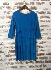 Tahari Dress Arthur S. Levine Blue Tiered Sheath 3/4 Sleeve Stretch 10