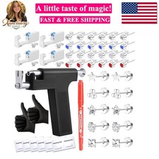 58 Pcs Professional Ear Piercing Kit with 19 Pairs of Silver Cubic Zirconia S...