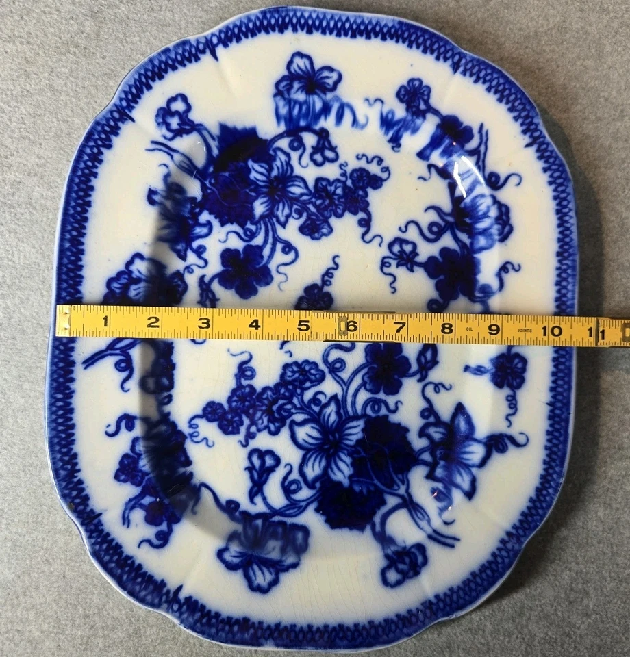 Antiguo plato de servir loza Gustafsberg Suecia 1839-1860 flujo azul Foto 3 de 4