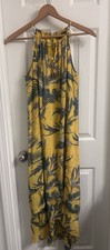 Mille Gabrielle Yellow Tropical Print Maxi Dress Size S Spaghetti Strap