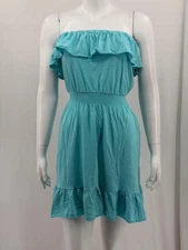 Lilly Pulitzer Dress Women XS Blue Strapless Ruffle Beach Summer Vacation Cotton