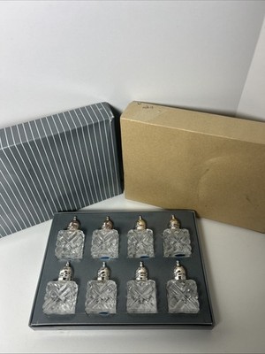 Vintage Salz- & Pfefferstreuer mit 8 geschliffenem Glas & versilbertem Deckel Originalkarton