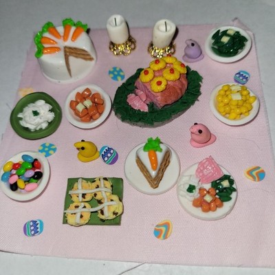 Dollhouse Ham Easter Dinner Set Yams Vegetables Carrot Cake 
