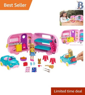 Transforming Club Chelsea Camper & Car Playset with Doll, Puppy, & Accessories