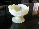 FENTON CUSTARD SATIN GLASS HOBSTARS FOOTED COMPOTE — photo 4